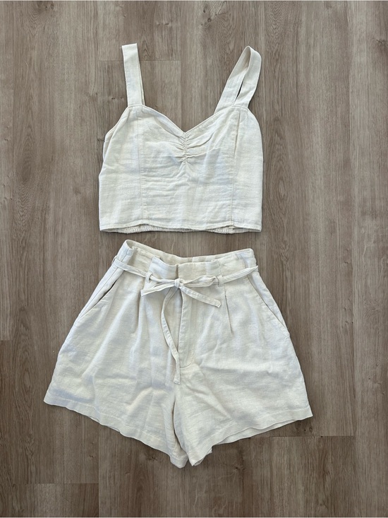Abercrombie & Fitch Tops - Abercrombie & Fitch Cream Linen Crop Top and High-Waist Shorts Set